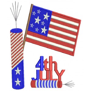 4Th of July Independence Day American Flag and Fireworks Filled Machine Embroidery Design Digitized Pattern